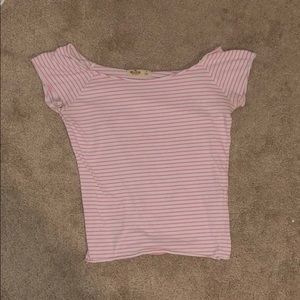 off the shoulder striped t-shirt